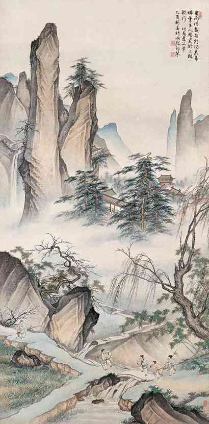 殷梓湘 1945年作 仿马远山水 镜心